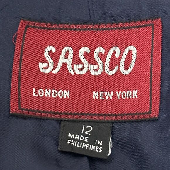 Vtg Sassco Blazer London New York Womens 12 Navy Polka Dot Office Siren Academia - Picture 8 of 10